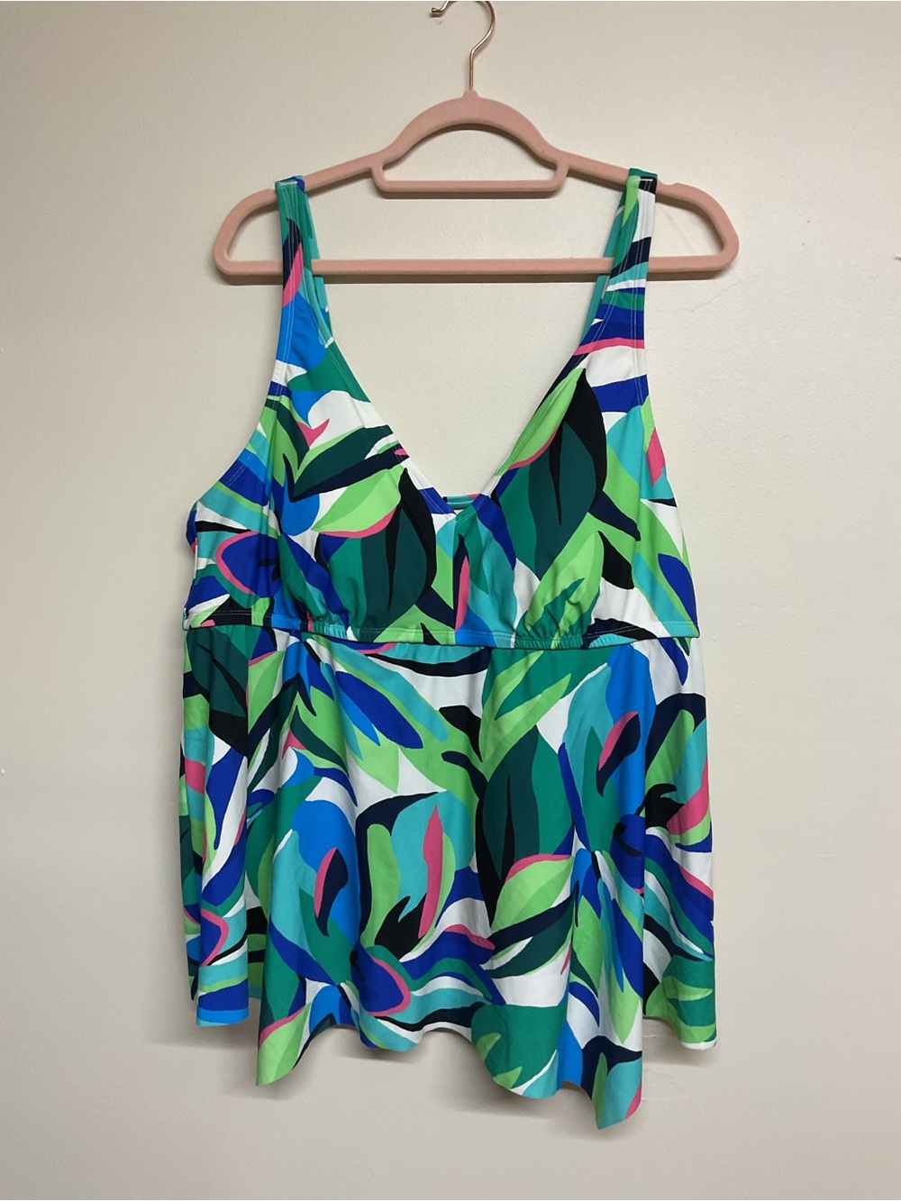 Shade & Shore Green Blue Tropical-Print Swim Camisole